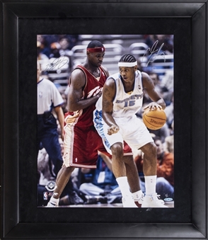 2003 LeBron James and Carmelo Anthony Dual Signed "Post-Up" 16x20 Framed Rookie Photo (#1/1) (UDA)